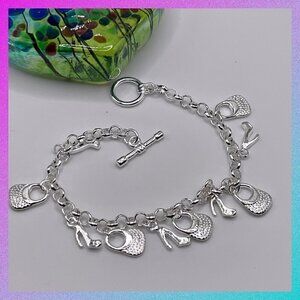 Silver Tone Purses and High Heels Charm Chain Bracelet #1130